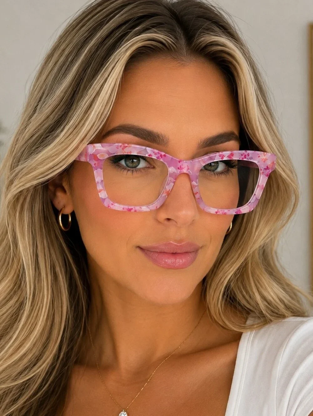 +4.00 Oprah Style Pink Floral Square Reading Eyeglasses - Womens Fashion Frames